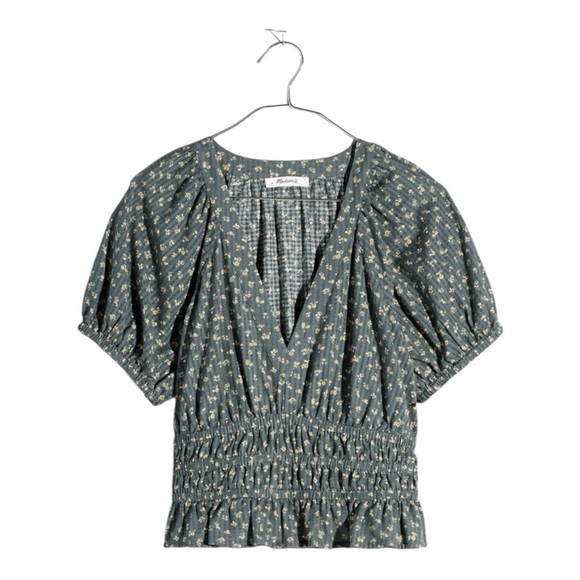 Madewell Poplin Puff-Sleeve Smocked Crop Top  Size XS - Picture 5 of 8